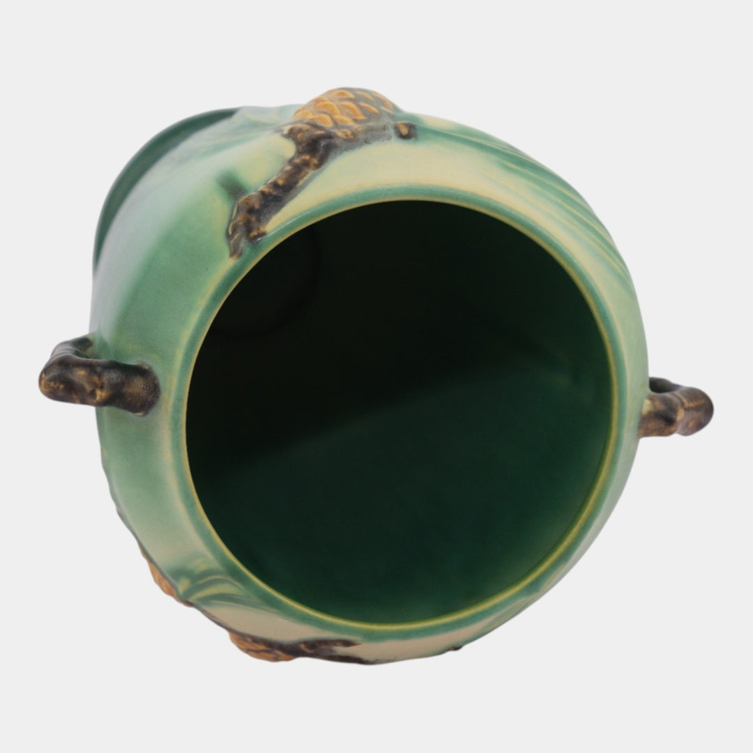 Roseville Pine Cone Green 1936 Vintage Art Pottery Ceramic Handled Vase 709-10