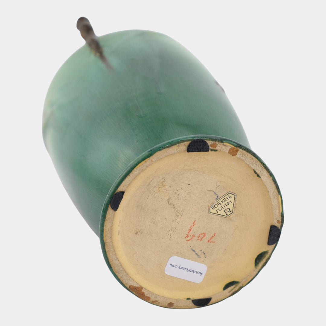 Roseville Pine Cone Green 1936 Vintage Art Pottery Ceramic Handled Vase 709-10