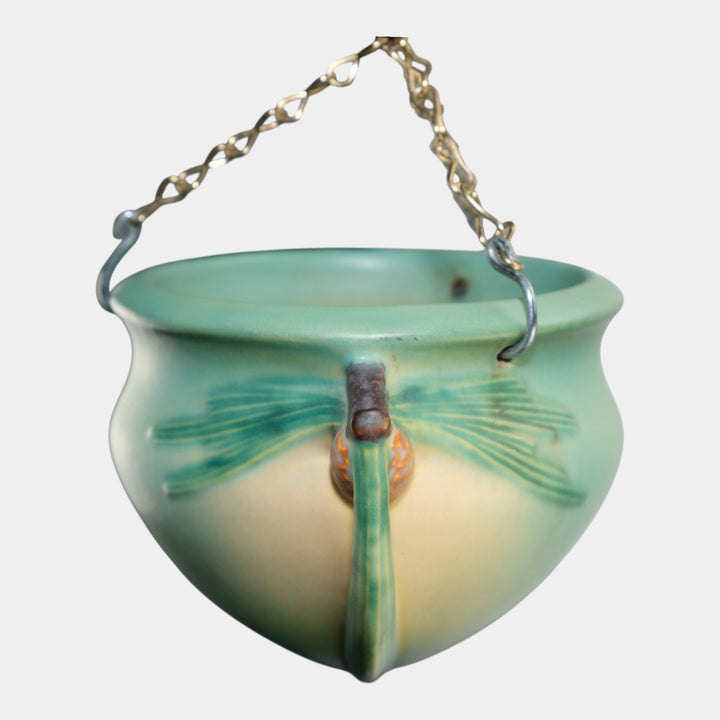 Roseville Pine Cone 1935 Vintage Art Pottery Green Hanging Basket Planter 351