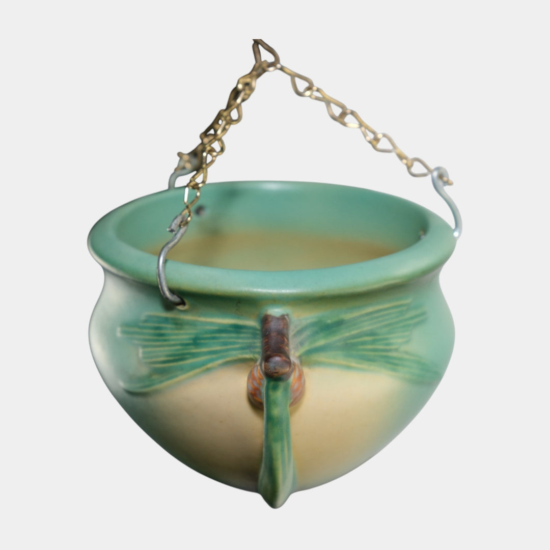 Roseville Pine Cone 1935 Vintage Art Pottery Green Hanging Basket Planter 351
