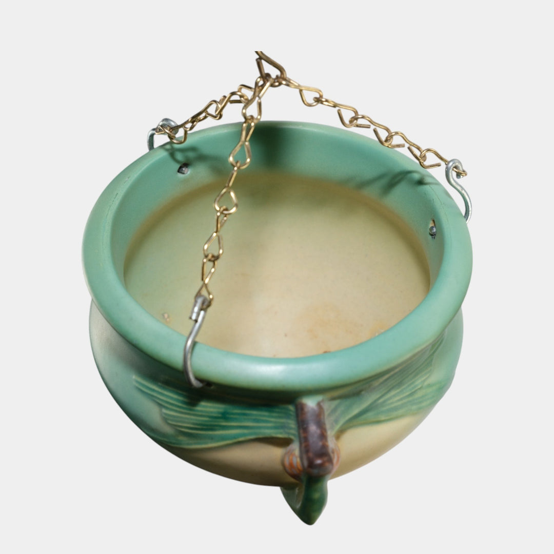 Roseville Pine Cone 1935 Vintage Art Pottery Green Hanging Basket Planter 351