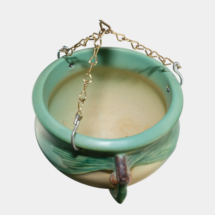 Roseville Pine Cone 1935 Vintage Art Pottery Green Hanging Basket Planter 351