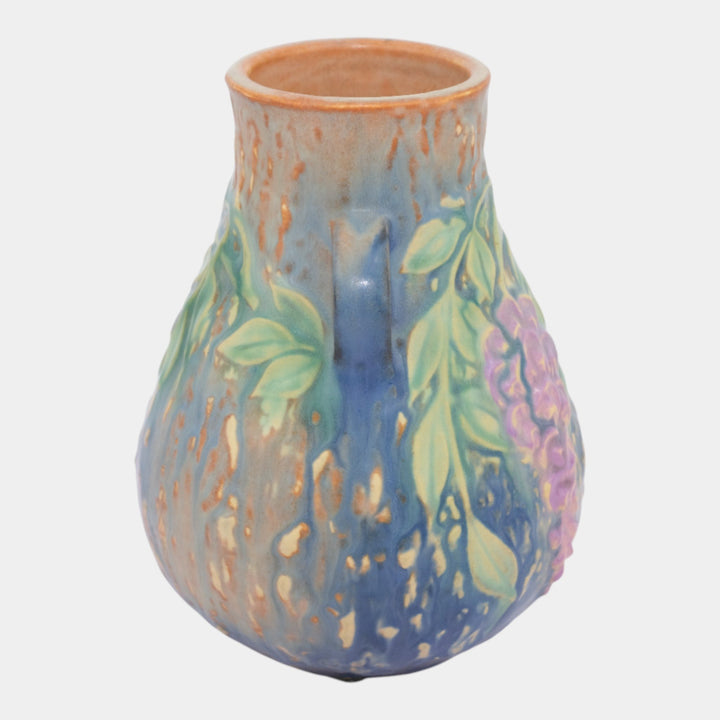 Roseville Wisteria Blue 1933 Vintage Arts and Crafts Pottery Ceramic Vase 631-6 - Just Art Pottery