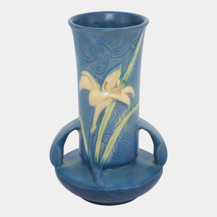 Roseville Zephyr Lily Blue 1946 Vintage Mid Century Modern Pottery Vase 131-7