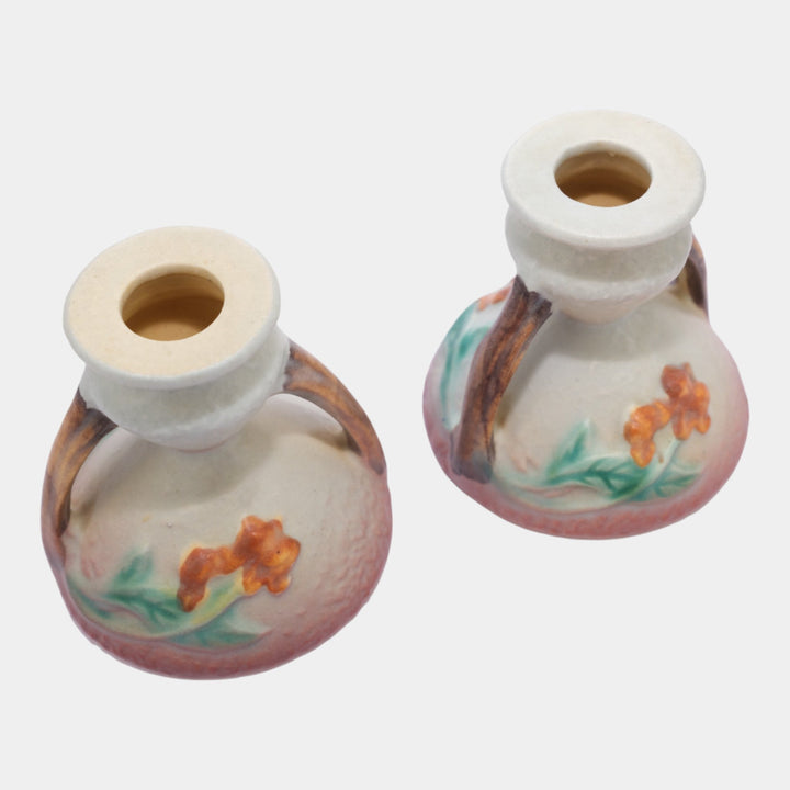 Roseville Bittersweet Gray 1951 Vintage Art Pottery Candle Holders 851-3 - Just Art Pottery