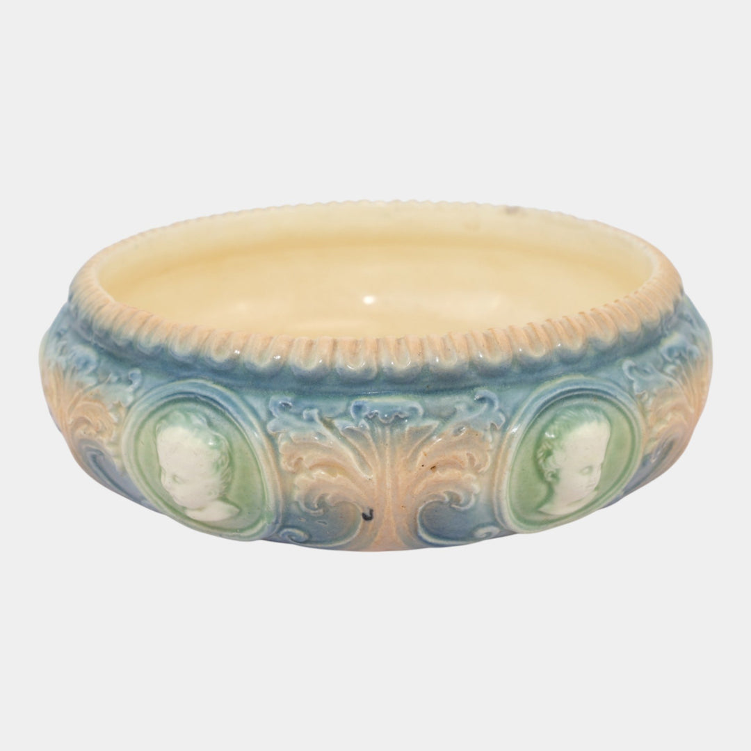 Roseville Cameo ll Vintage Art Pottery Brown Blue Ceramic Console Bowl - Just Art Pottery