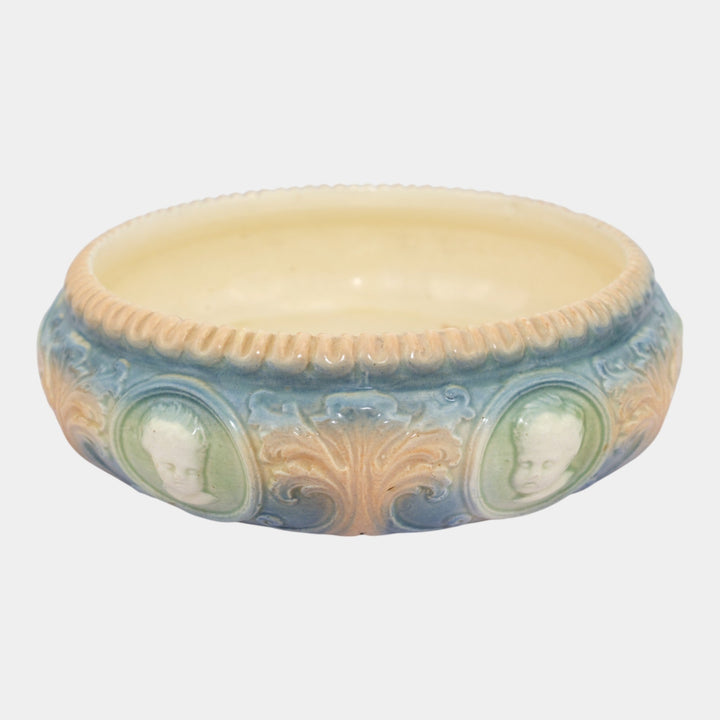 Roseville Cameo ll Vintage Art Pottery Brown Blue Ceramic Console Bowl - Just Art Pottery