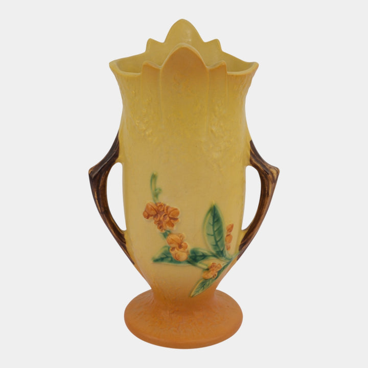 Roseville Bittersweet Yellow 1951 Vintage Mid Century Modern Pottery Vase 885-10 - Just Art Pottery