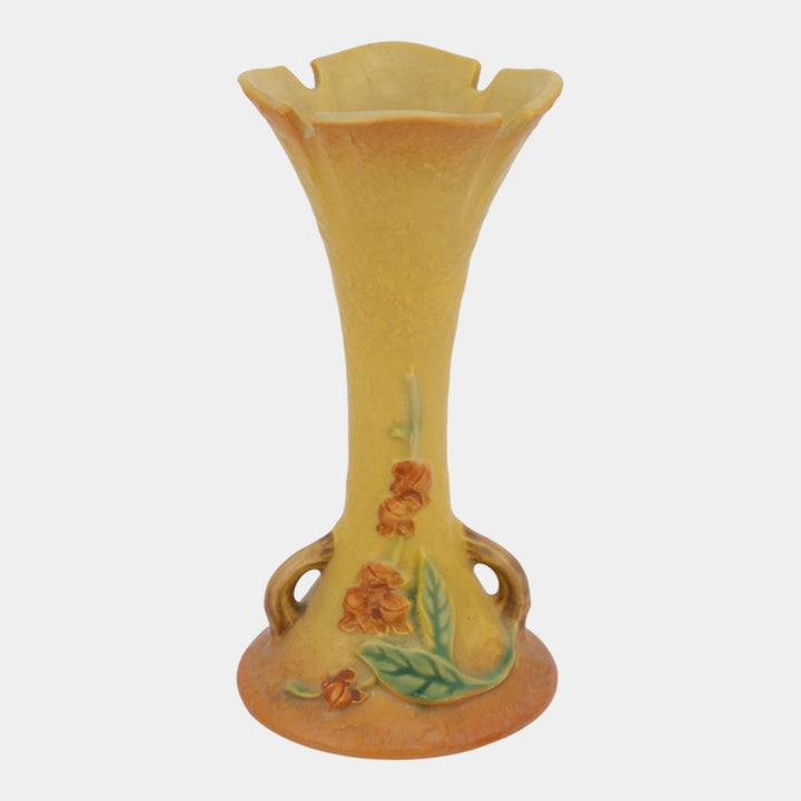 Roseville Bittersweet Yellow 1951 Mid Century Modern Pottery Bud Vase 879-7 - Just Art Pottery