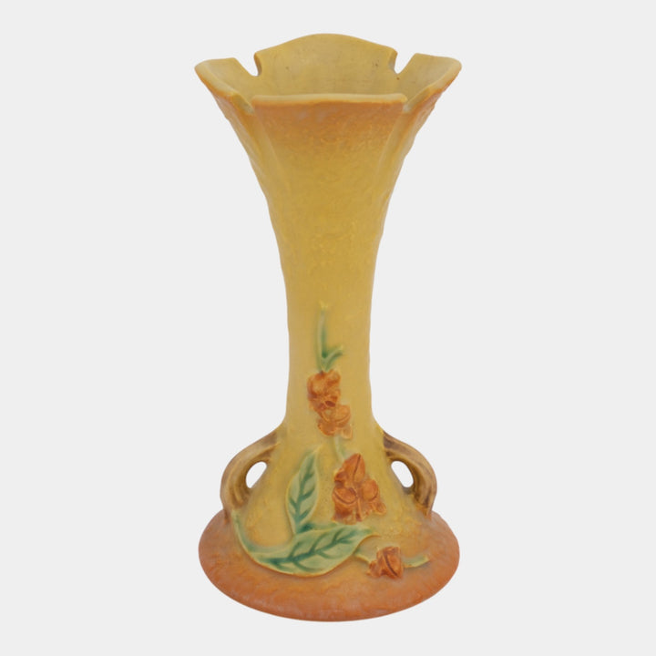 Roseville Bittersweet Yellow 1951 Mid Century Modern Pottery Bud Vase 879-7 - Just Art Pottery