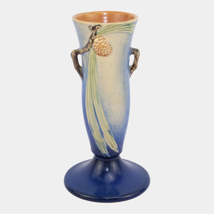 Roseville Pine Cone Blue1935 Vintage Art Pottery Ceramic Flower Vase 705-9 - Just Art Pottery