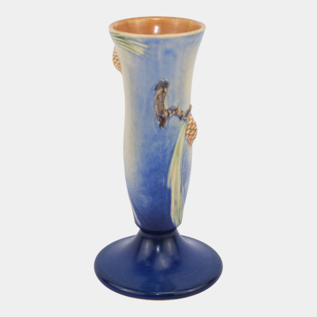 Roseville Pine Cone Blue1935 Vintage Art Pottery Ceramic Flower Vase 705-9 - Just Art Pottery