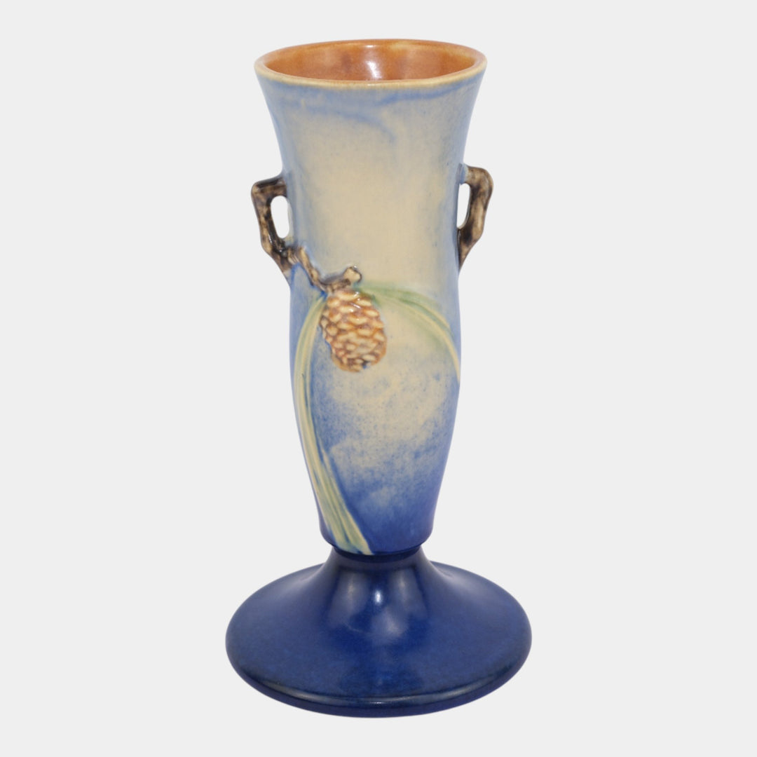 Roseville Pine Cone Blue1935 Vintage Art Pottery Ceramic Flower Vase 705-9 - Just Art Pottery
