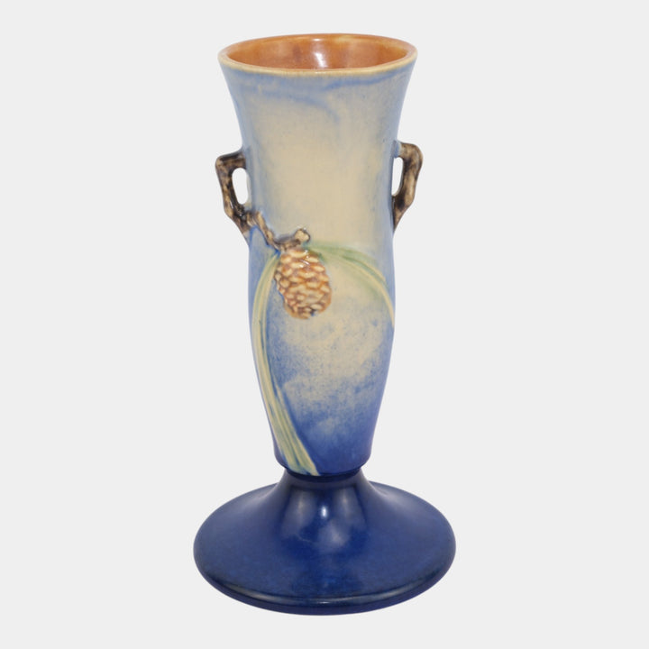 Roseville Pine Cone Blue1935 Vintage Art Pottery Ceramic Flower Vase 705-9 - Just Art Pottery
