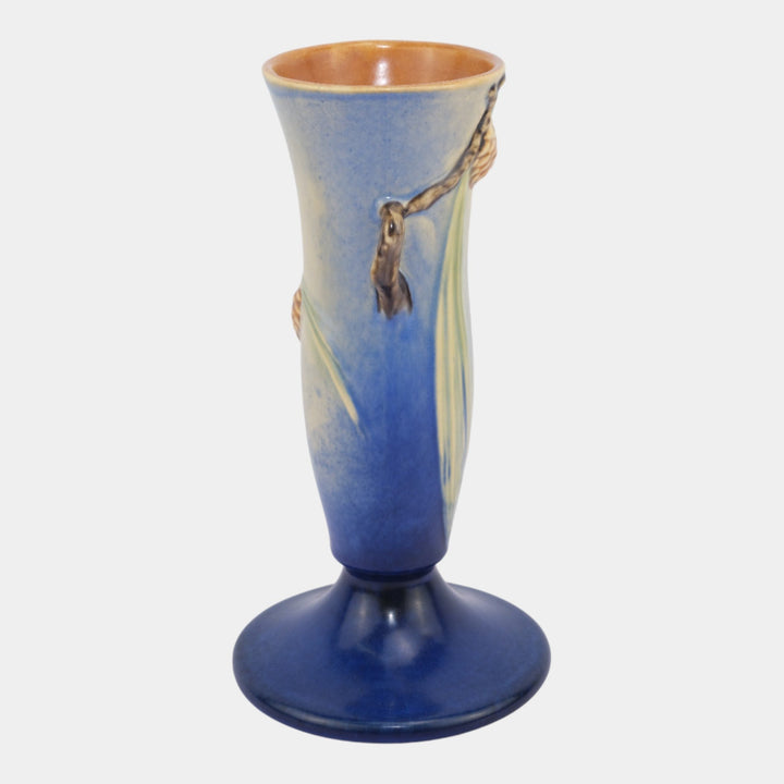 Roseville Pine Cone Blue1935 Vintage Art Pottery Ceramic Flower Vase 705-9 - Just Art Pottery