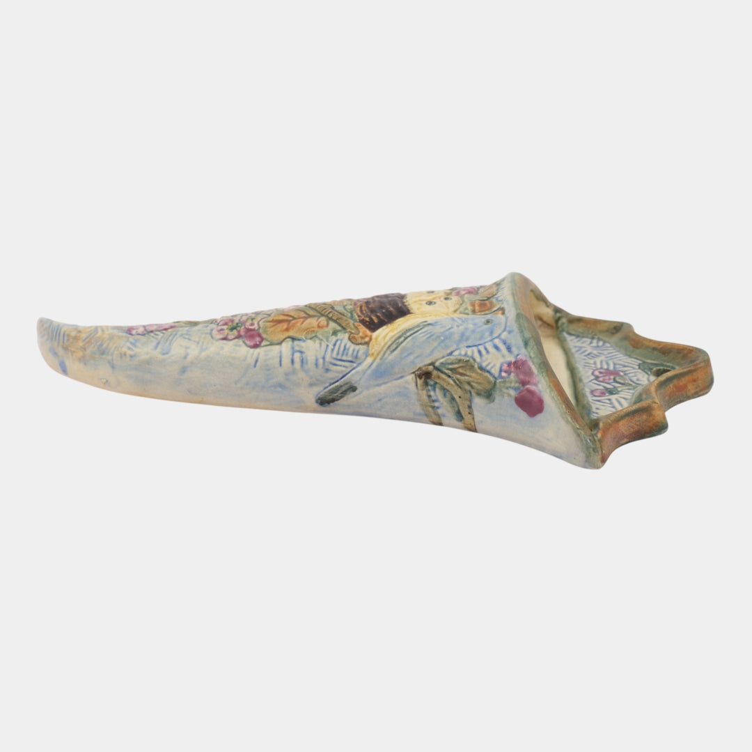 Weller Glendale 1920s Vintage Blue Art Pottery Birds and Nest Wall Pocket - Just Art Pottery
