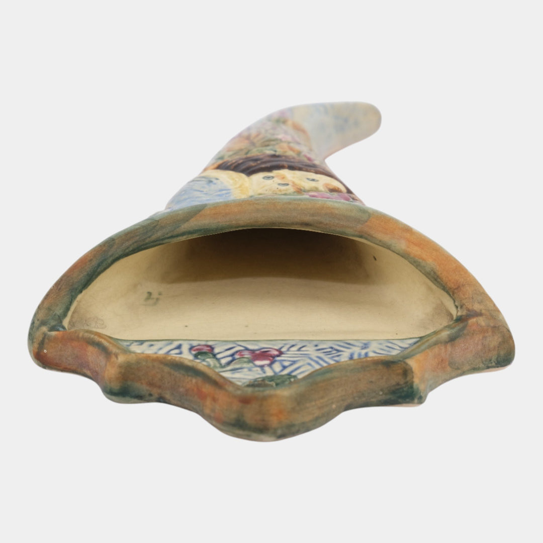 Weller Glendale 1920s Vintage Blue Art Pottery Birds and Nest Wall Pocket