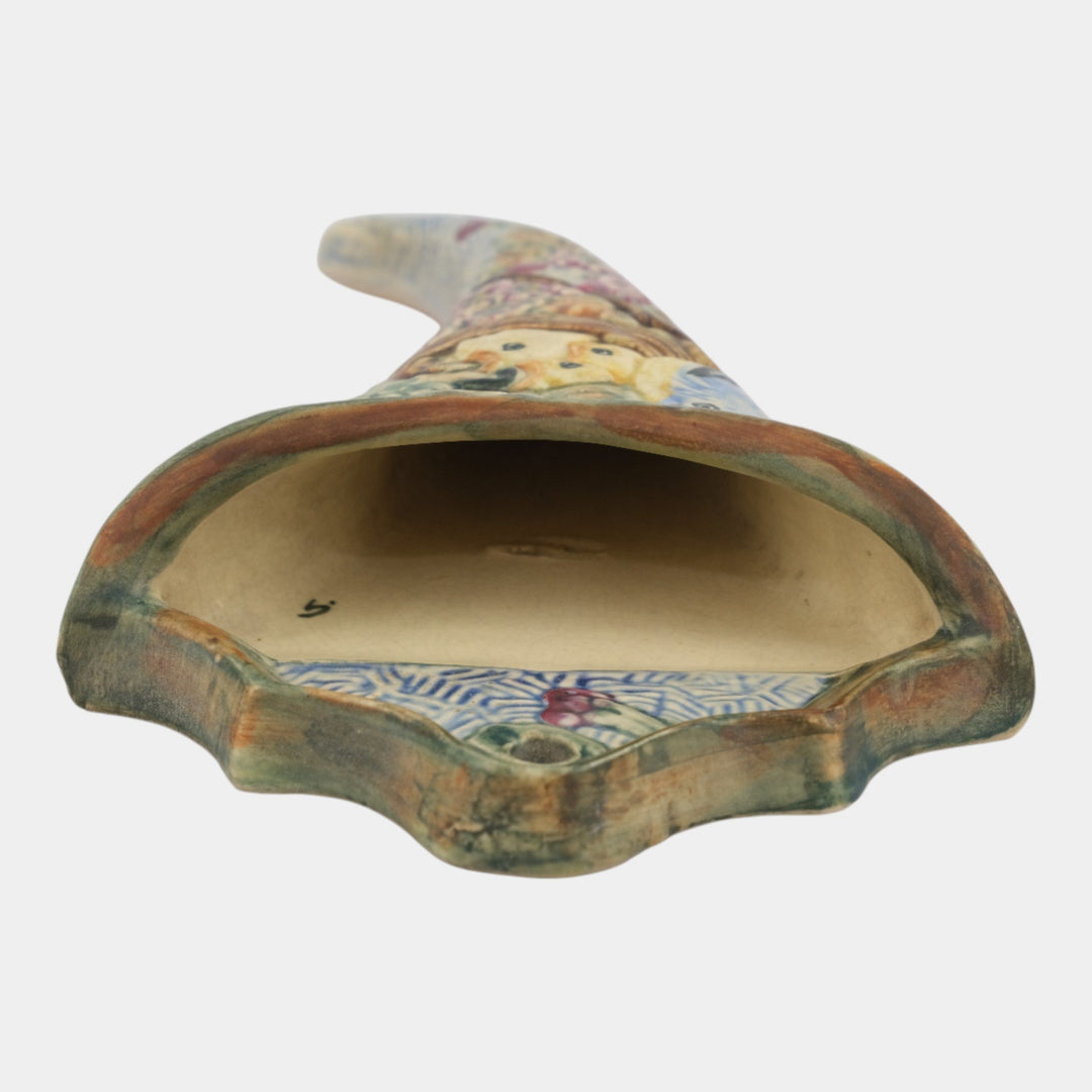 Weller Glendale 1920s Vintage Blue Art Pottery Birds and Nest Wall Pocket