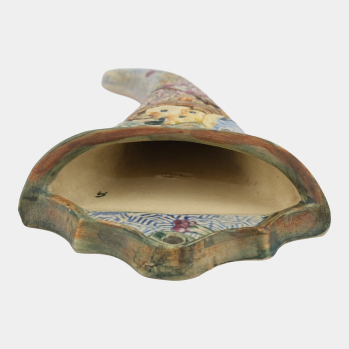 Weller Glendale 1920s Vintage Blue Art Pottery Birds and Nest Wall Pocket