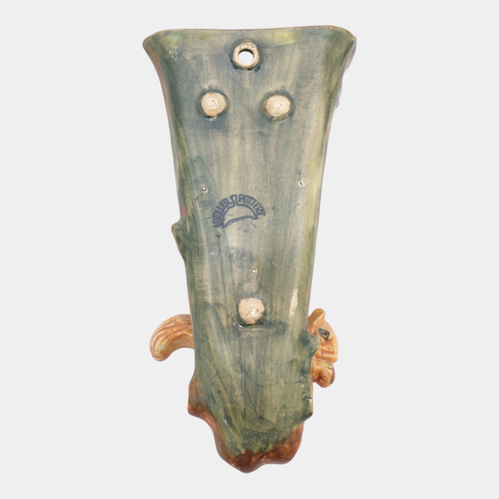 Weller Woodcraft 1920s Vintage Art Pottery Brown Squirrel Figural Wall Pocket - Just Art Pottery