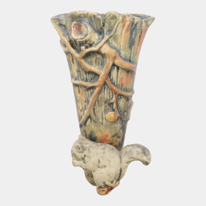 Weller Woodcraft 1920s Vintage Art Pottery Gray Squirrel Figural Wall Pocket