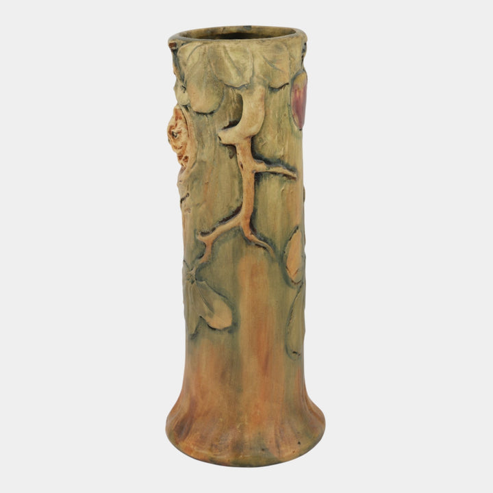 Weller Woodcraft 1920s Vintage Pottery Red Apple Brown Owl Green Ceramic Vase