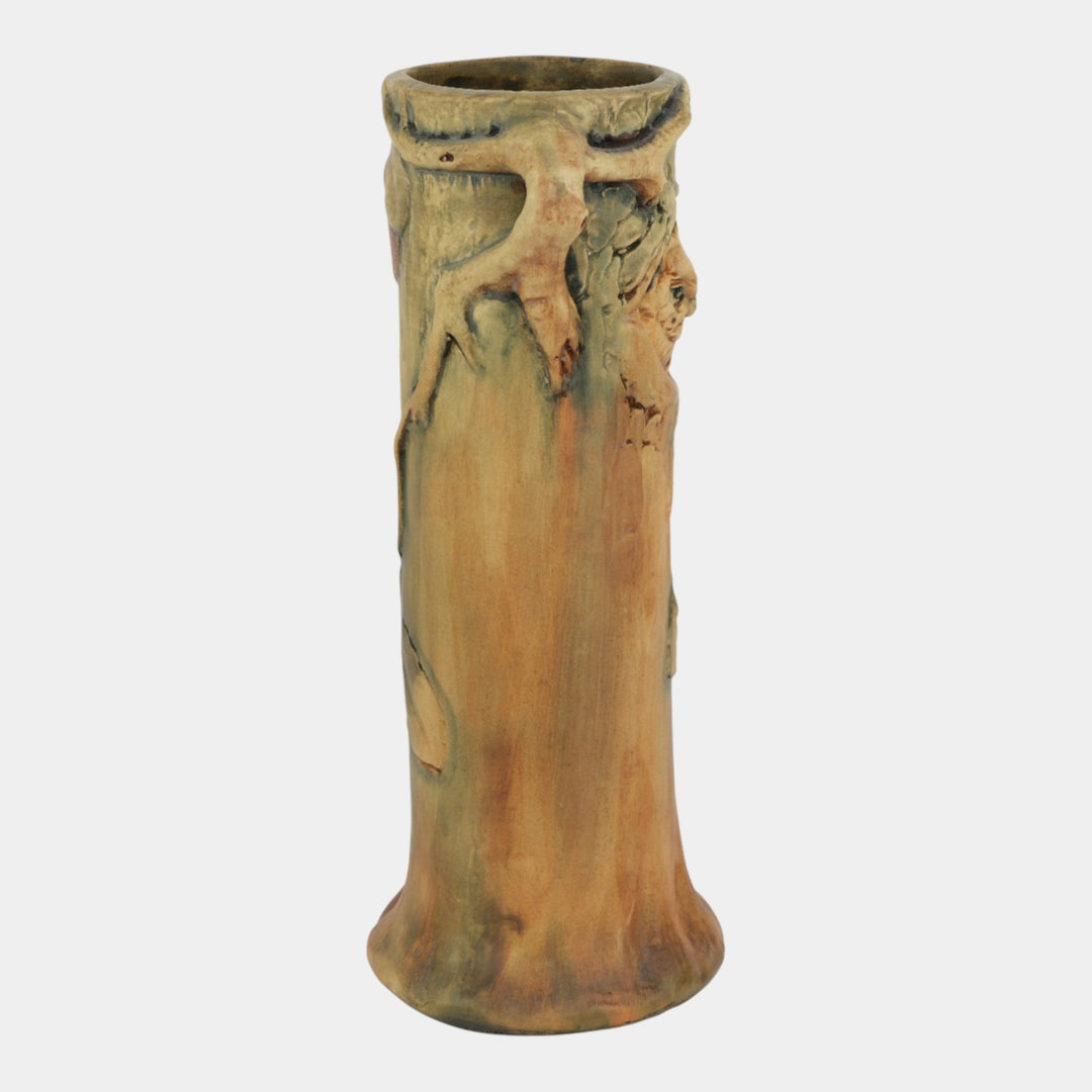 Weller Woodcraft 1920s Vintage Pottery Red Apple Brown Owl Green Ceramic Vase