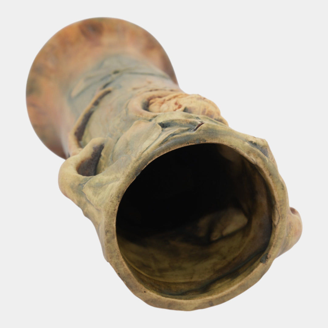 Weller Woodcraft 1920s Vintage Pottery Red Apple Brown Owl Green Ceramic Vase