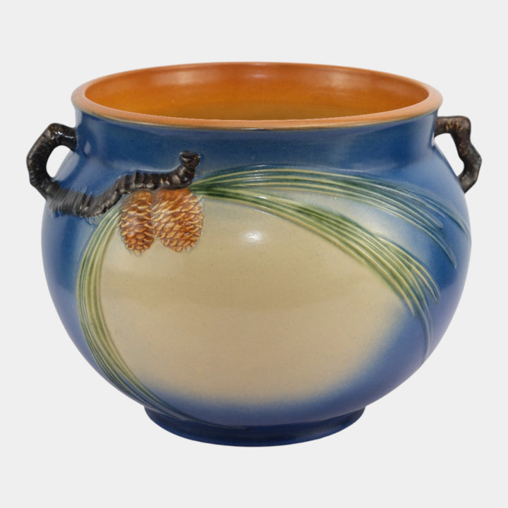 Roseville Pine Cone Blue 1953 Vintage Art Pottery Handled Jardiniere 403-10