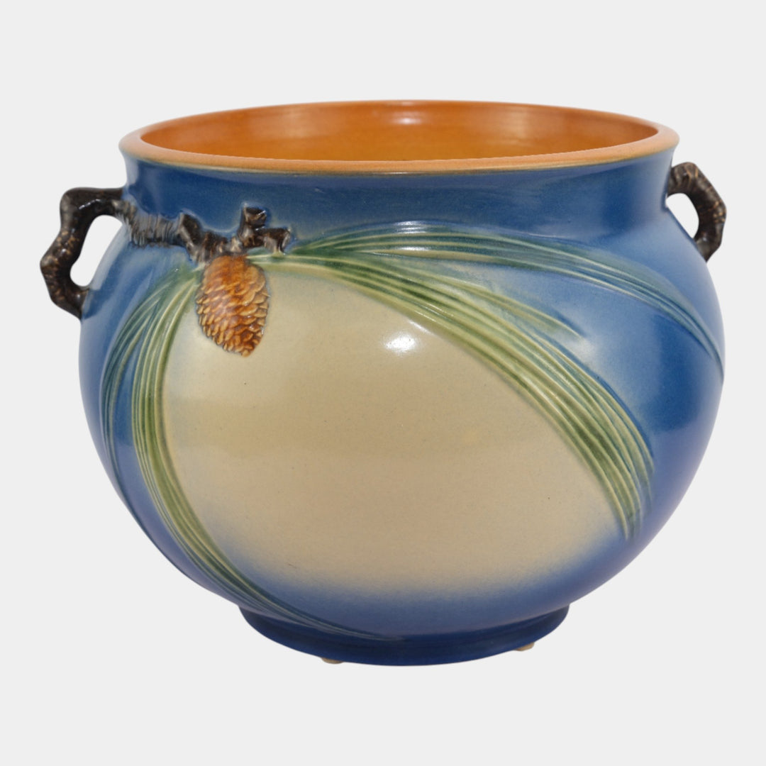 Roseville Pine Cone Blue 1953 Vintage Art Pottery Handled Jardiniere 403-10