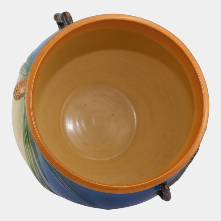 Roseville Pine Cone Blue 1953 Vintage Art Pottery Handled Jardiniere 403-10