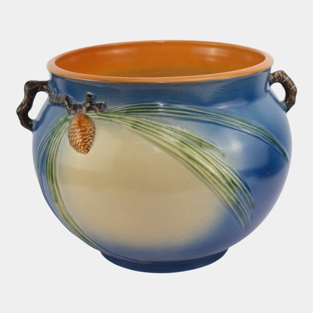 Roseville Pine Cone Blue 1953 Vintage Art Pottery Handled Jardiniere 403-10