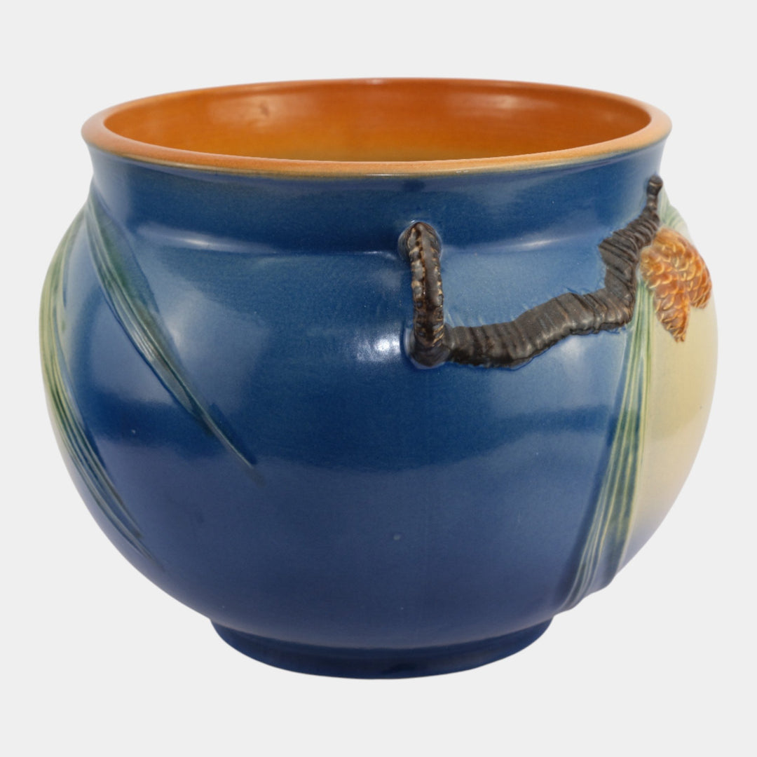 Roseville Pine Cone Blue 1953 Vintage Art Pottery Handled Jardiniere 403-10