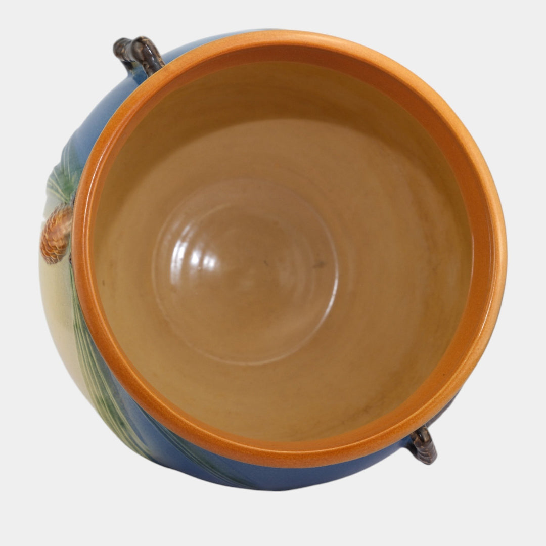 Roseville Pine Cone Blue 1953 Vintage Art Pottery Handled Jardiniere 403-10