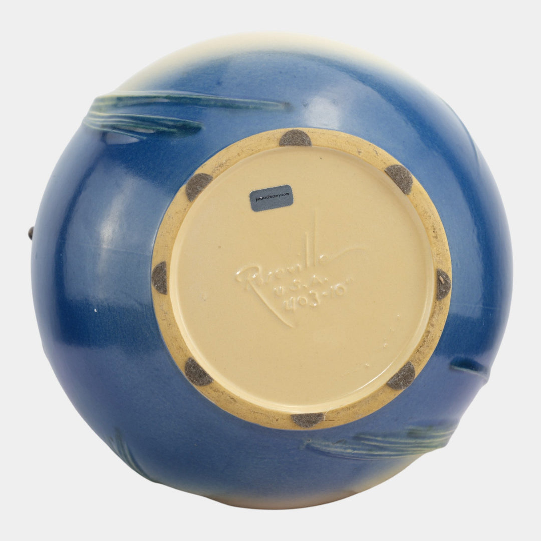 Roseville Pine Cone Blue 1953 Vintage Art Pottery Handled Jardiniere 403-10