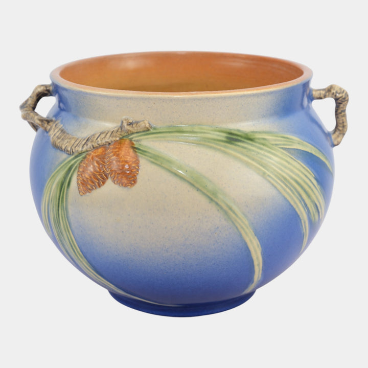 Roseville Pine Cone Blue 1936 Vintage Art Pottery Jardiniere For Pedestal 632-8 - Just Art Pottery