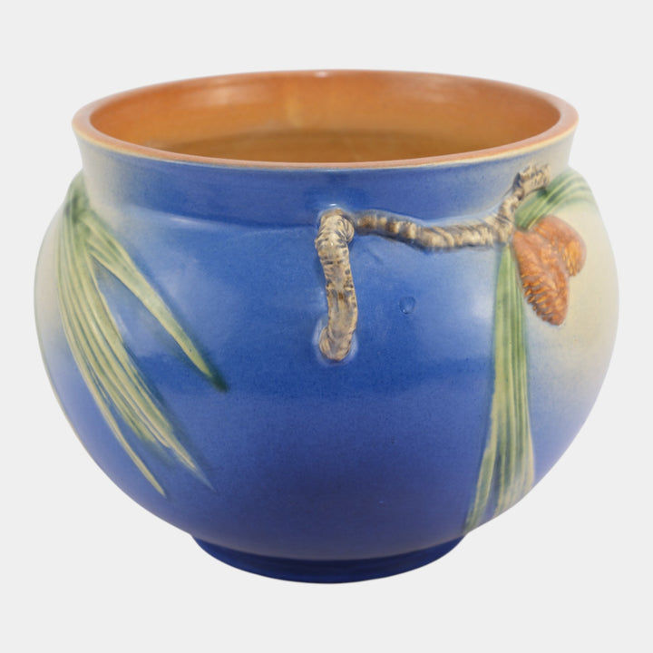 Roseville Pine Cone Blue 1936 Vintage Art Pottery Jardiniere For Pedestal 632-8 - Just Art Pottery