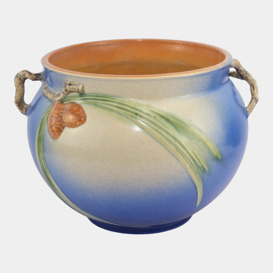 Roseville Pine Cone Blue 1936 Vintage Art Pottery Jardiniere For Pedestal 632-8 - Just Art Pottery