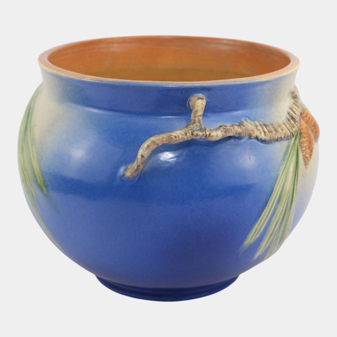 Roseville Pine Cone Blue 1936 Vintage Art Pottery Jardiniere For Pedestal 632-8 - Just Art Pottery