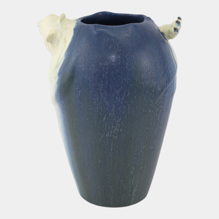Ephraim Faience 2004 Hand Made Pottery Winter Holiday White Polar Bear Blue Vase - Just Art Pottery