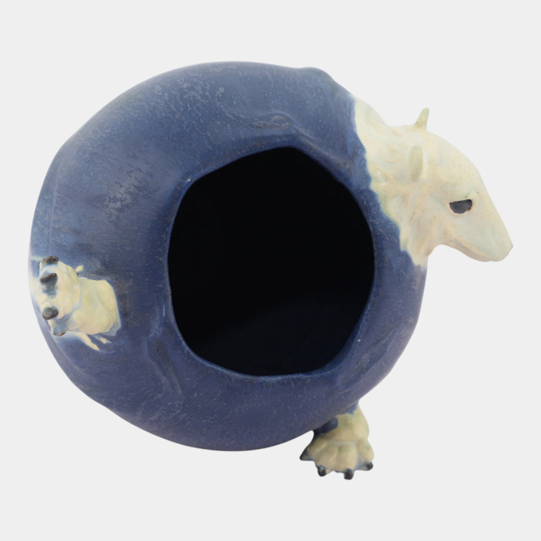 Ephraim Faience 2004 Hand Made Pottery Winter Holiday White Polar Bear Blue Vase - Just Art Pottery