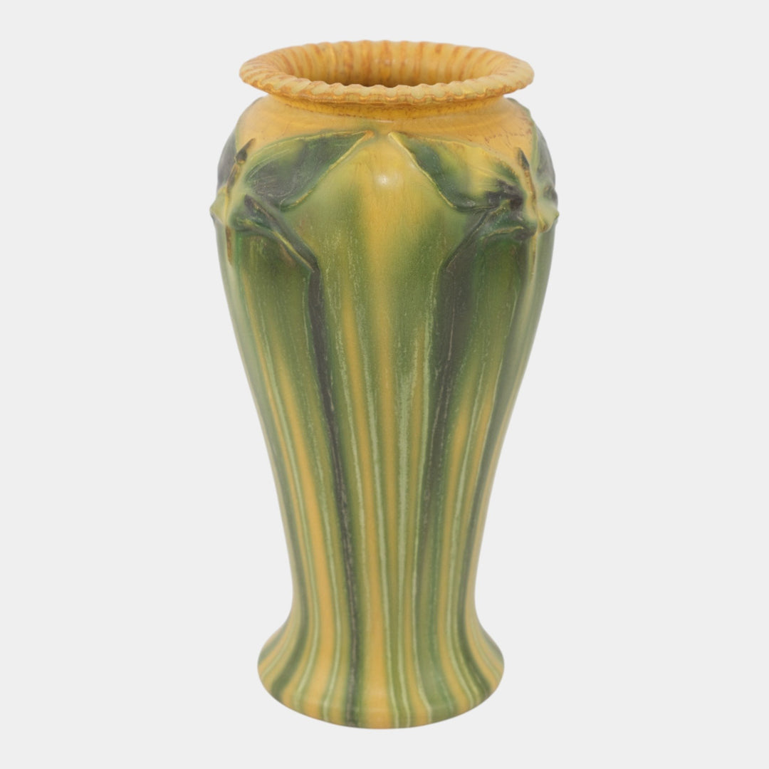 Ephraim Faience Pottery Experimental Green Yellow Beautiful Butterflies Vase A19 - Just Art Pottery