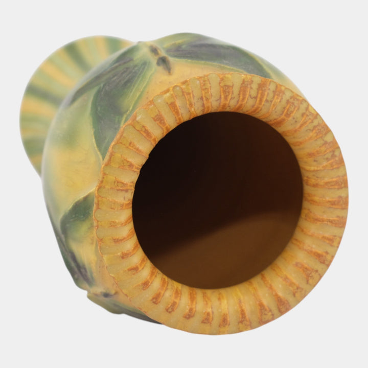 Ephraim Faience Pottery Experimental Green Yellow Beautiful Butterflies Vase A19 - Just Art Pottery