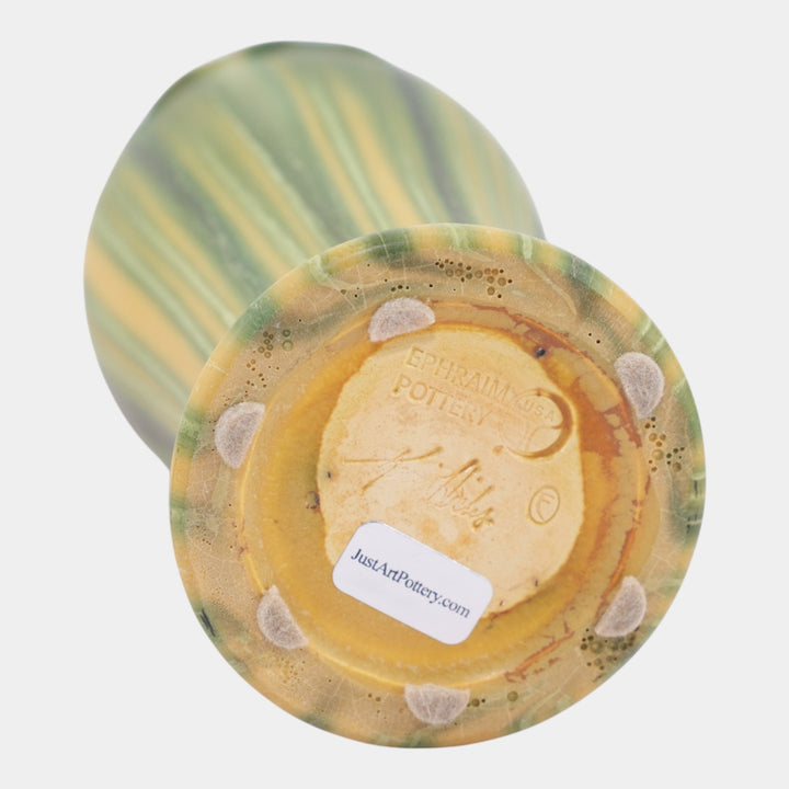 Ephraim Faience Pottery Experimental Green Yellow Beautiful Butterflies Vase A19 - Just Art Pottery