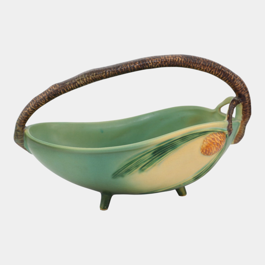 Roseville Pine Cone Green 1930s Vintage Art Pottery Three Footed Ceramic 411-10 - Just Art Pottery