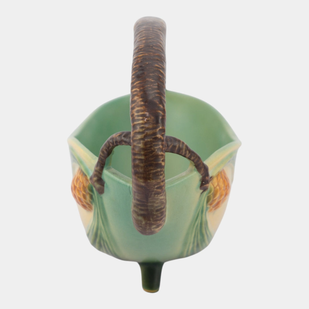 Roseville Pine Cone Green 1930s Vintage Art Pottery Three Footed Ceramic 411-10 - Just Art Pottery