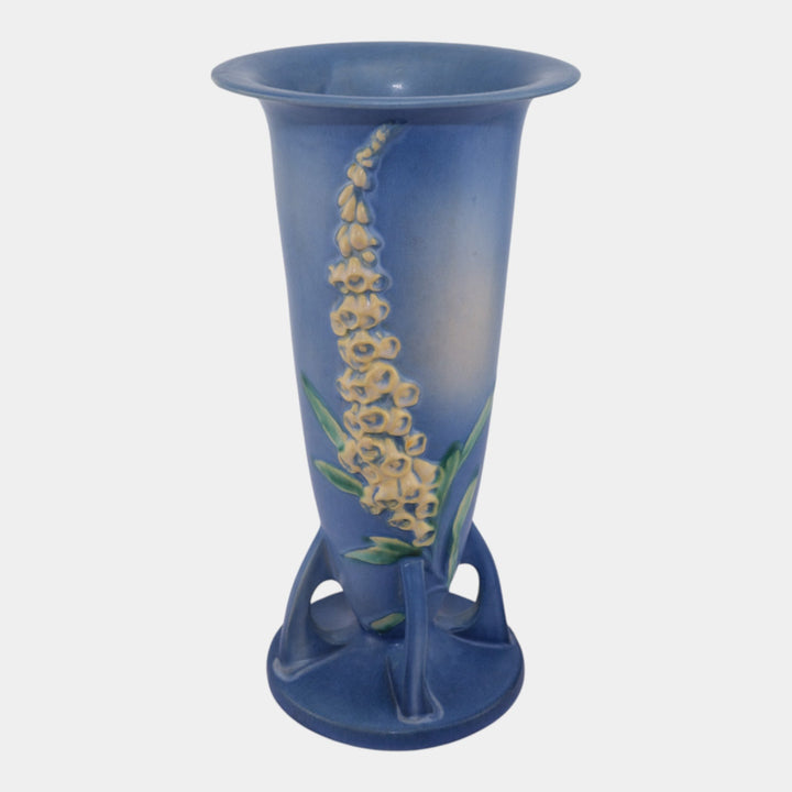 Roseville Foxglove Blue 1942 Vintage Art Deco Pottery Ceramic Flower Vase 53-14