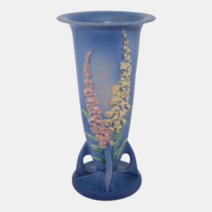 Roseville Foxglove Blue 1942 Vintage Art Deco Pottery Ceramic Flower Vase 53-14