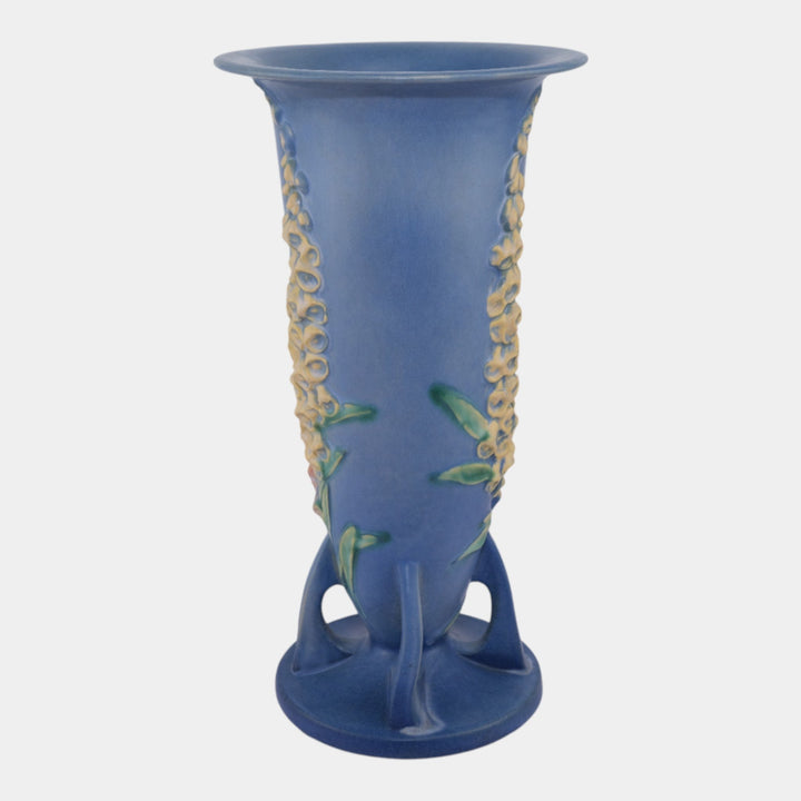 Roseville Foxglove Blue 1942 Vintage Art Deco Pottery Ceramic Flower Vase 53-14