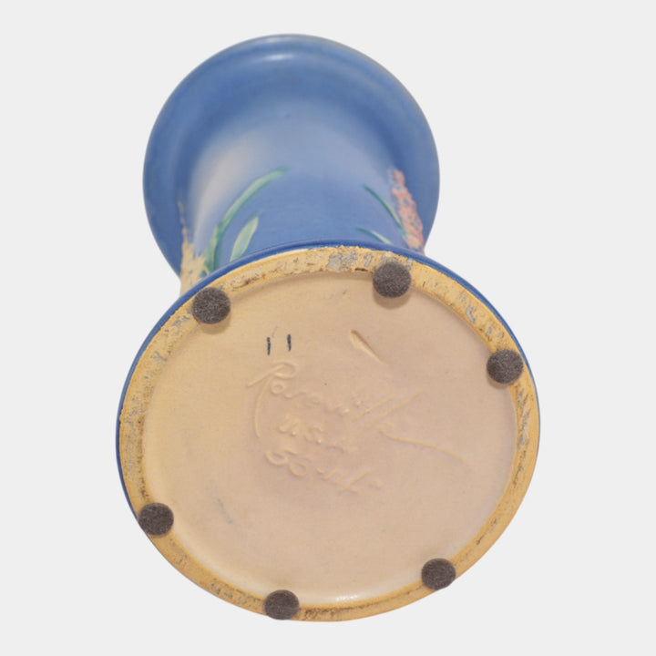 Roseville Foxglove Blue 1942 Vintage Art Deco Pottery Ceramic Flower Vase 53-14